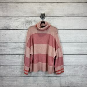 J.Crew Plus Size Pink Striped Soft Merino Wool Alpaca Turtleneck Sweater Size 2X